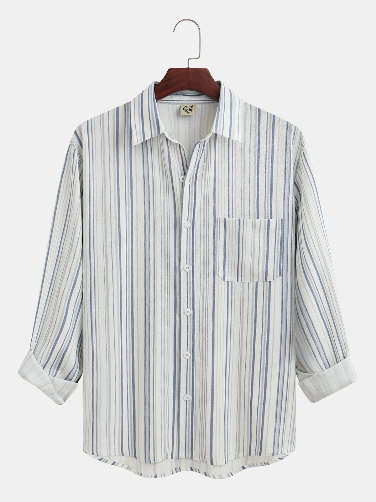 Cotton Linen Bubble Crinkle Stripe Casual Long Sleeve Shirt