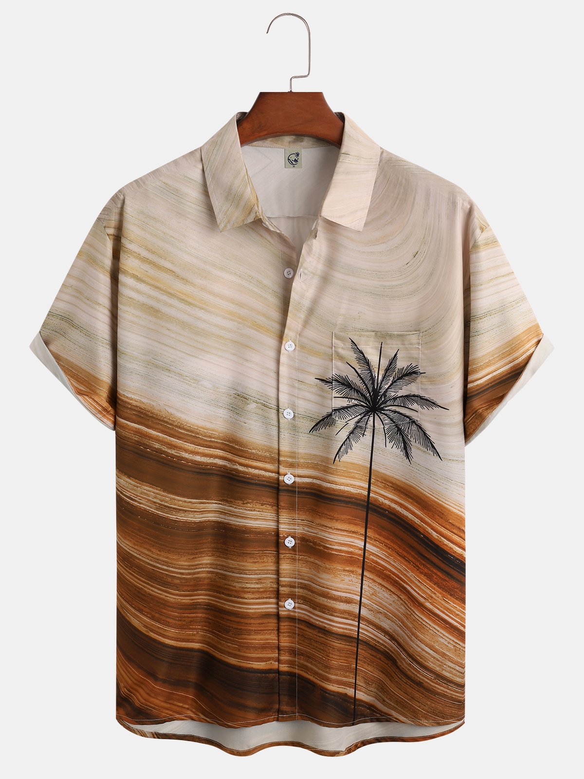 Men's Coconut Tree Print Moisture Wicking Fabric Fashion Lapel Short Sleeve Hawaiian Shirt