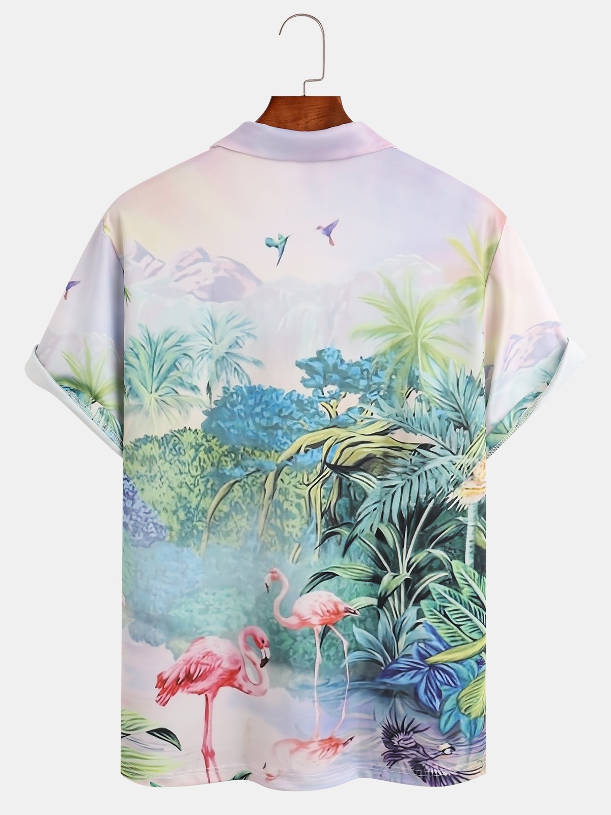 Holiday Style Hawaii Series Leaf Flamingo Element Lapel Short-Sleeved Polo Print Top