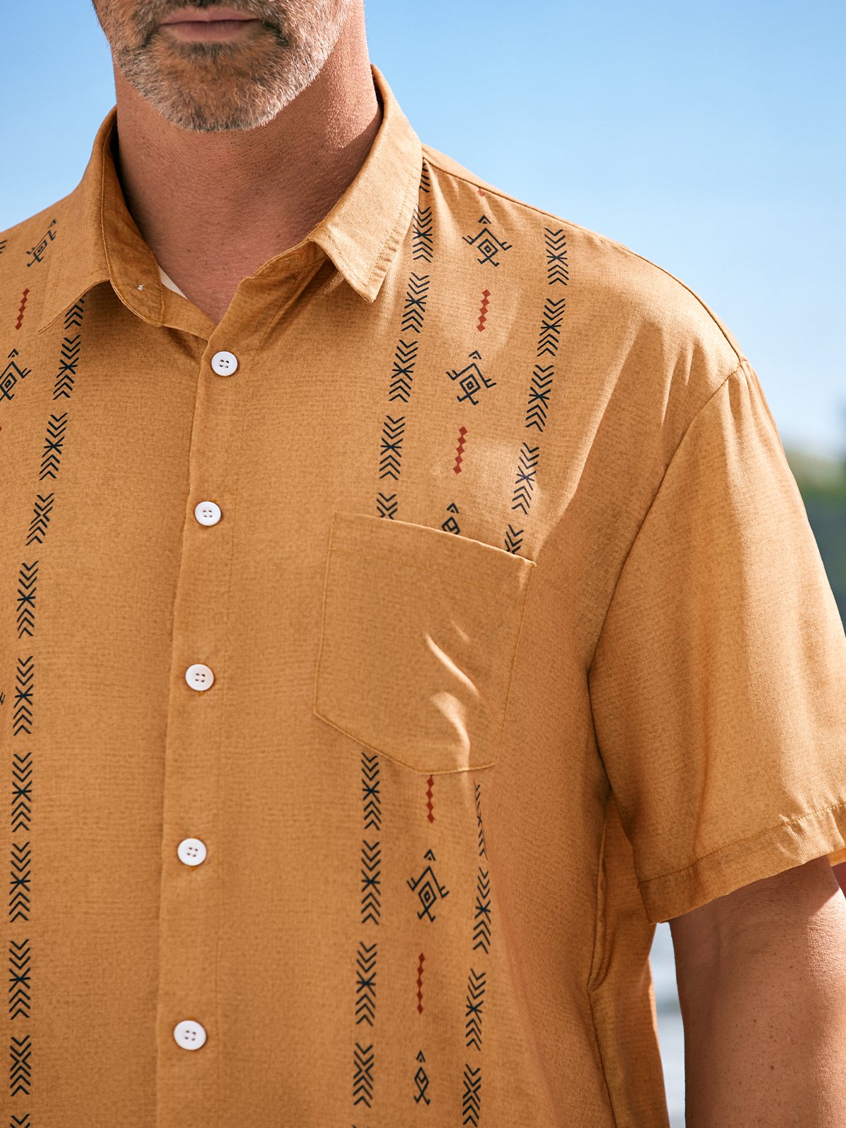 Stripe Chest Pocket Short Sleeve Casual Bowling Shirt