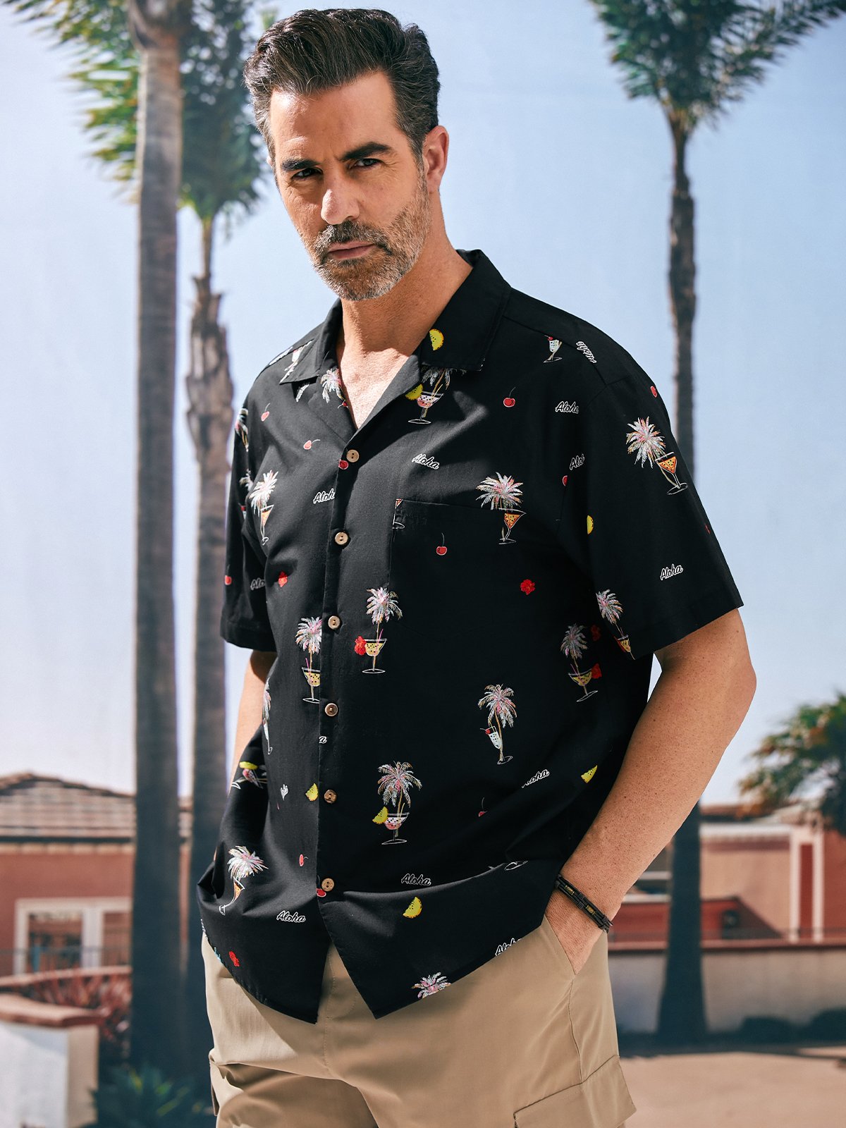 Hardaddy® Cotton Coconut Tree Chest Pocket Resort Shirt