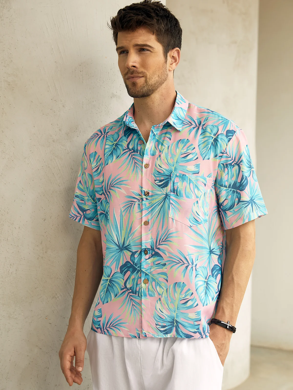 Tropical Chest Pocket Short Sleeve Resort Shirt