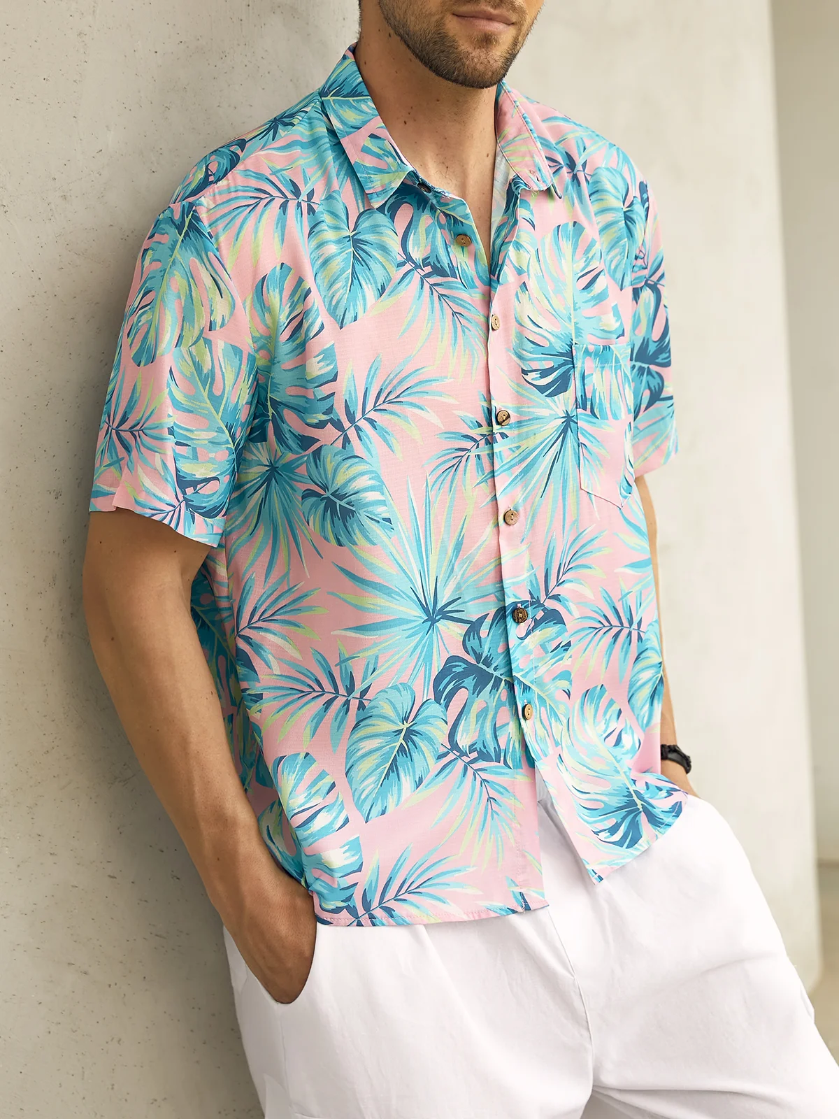 Tropical Chest Pocket Short Sleeve Resort Shirt