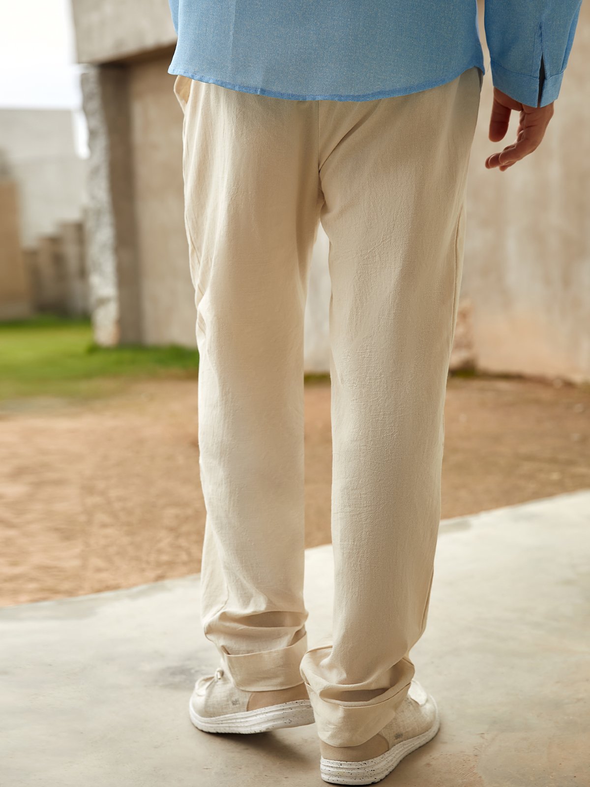 Cotton and Linen Plain Hawaiian Casual Trousers