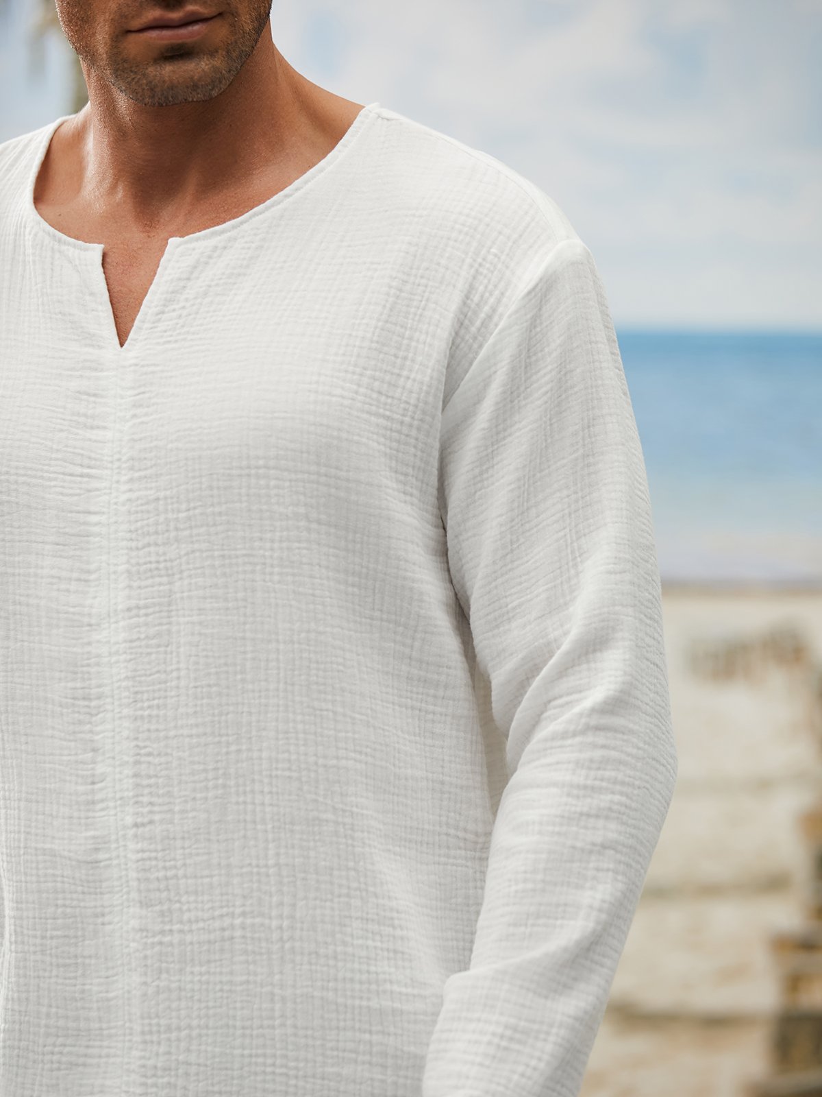 Cotton Long Sleeve V Neck Shirt