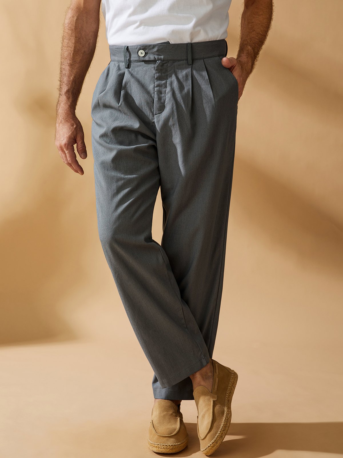 Plain Relaxed Flat-front Pants