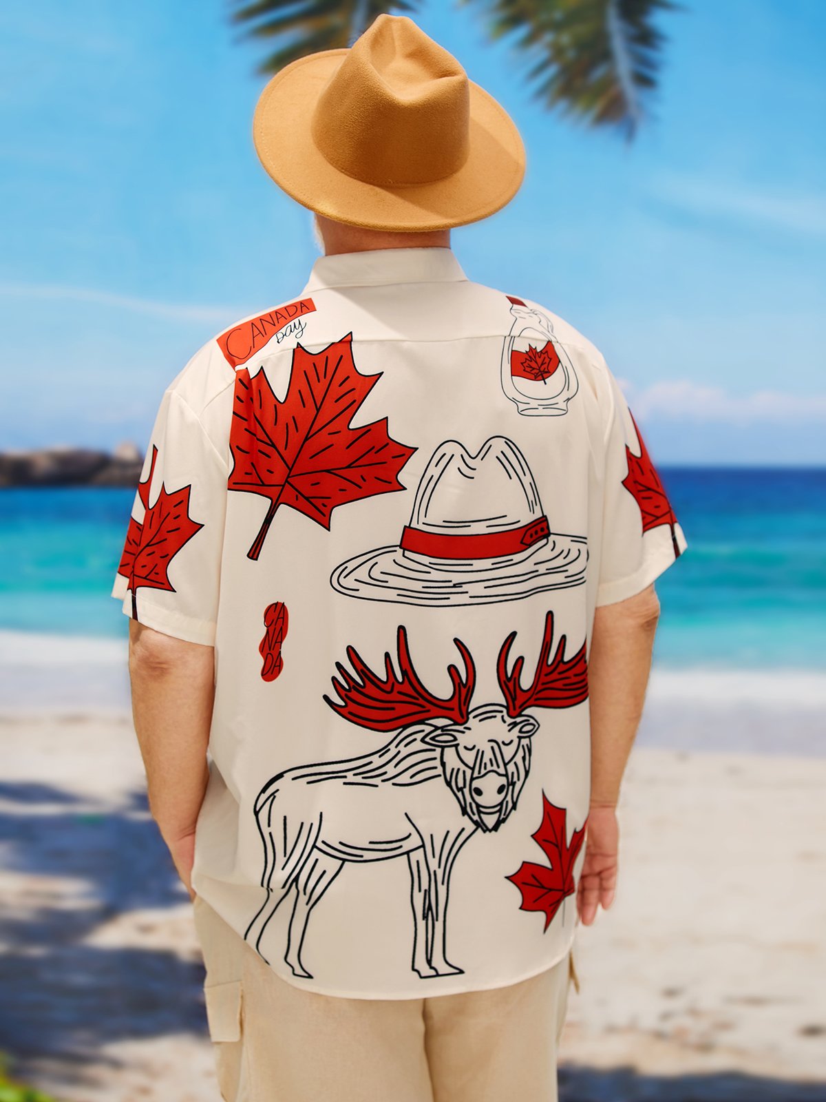 Big Size Canada Day Chest Pocket Short Sleeve Shirt