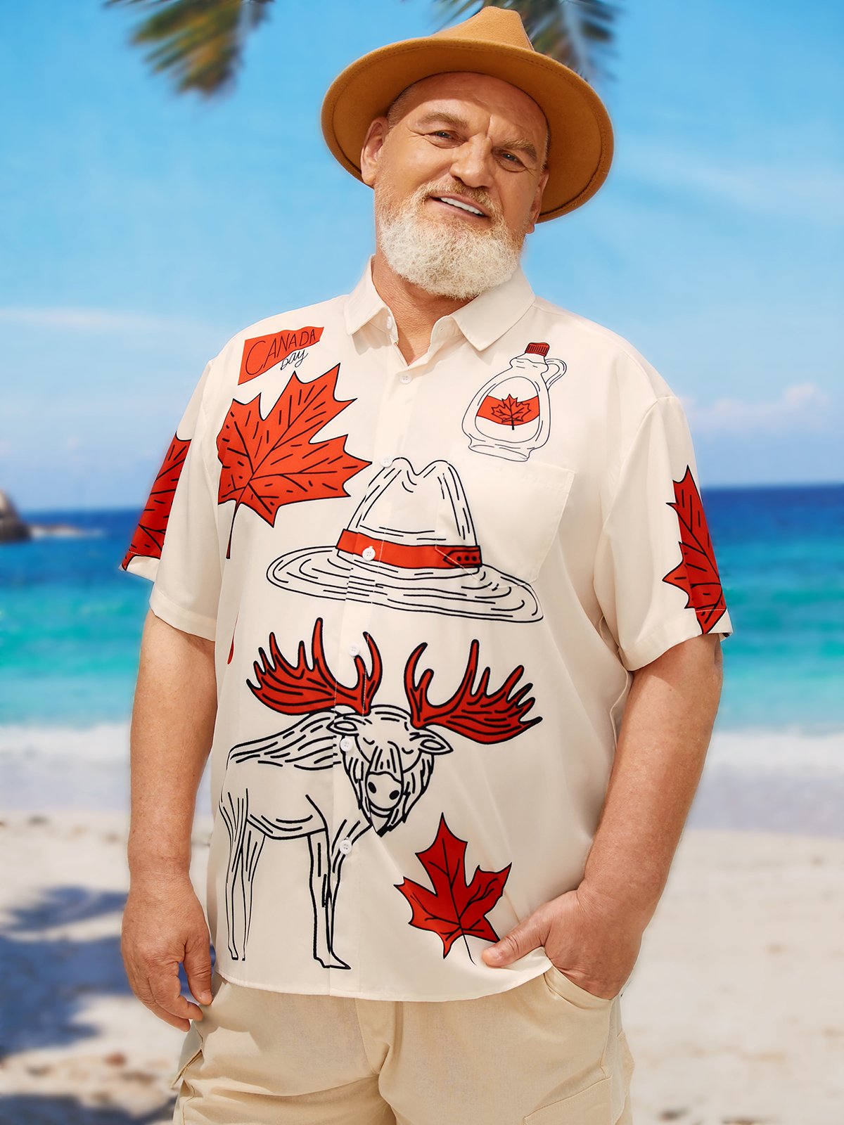 Big Size Canada Day Chest Pocket Short Sleeve Shirt