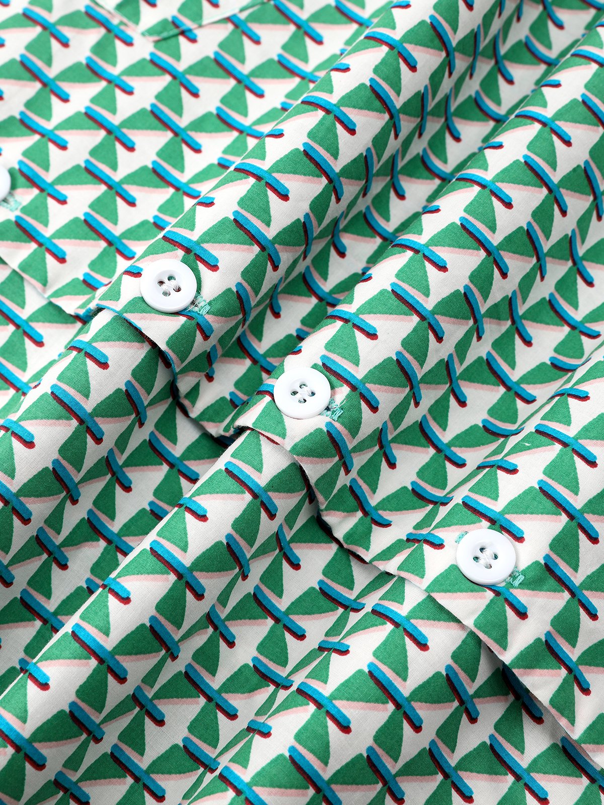 Geometric Color Block Chest Pocket Long Sleeves Casual Shirt