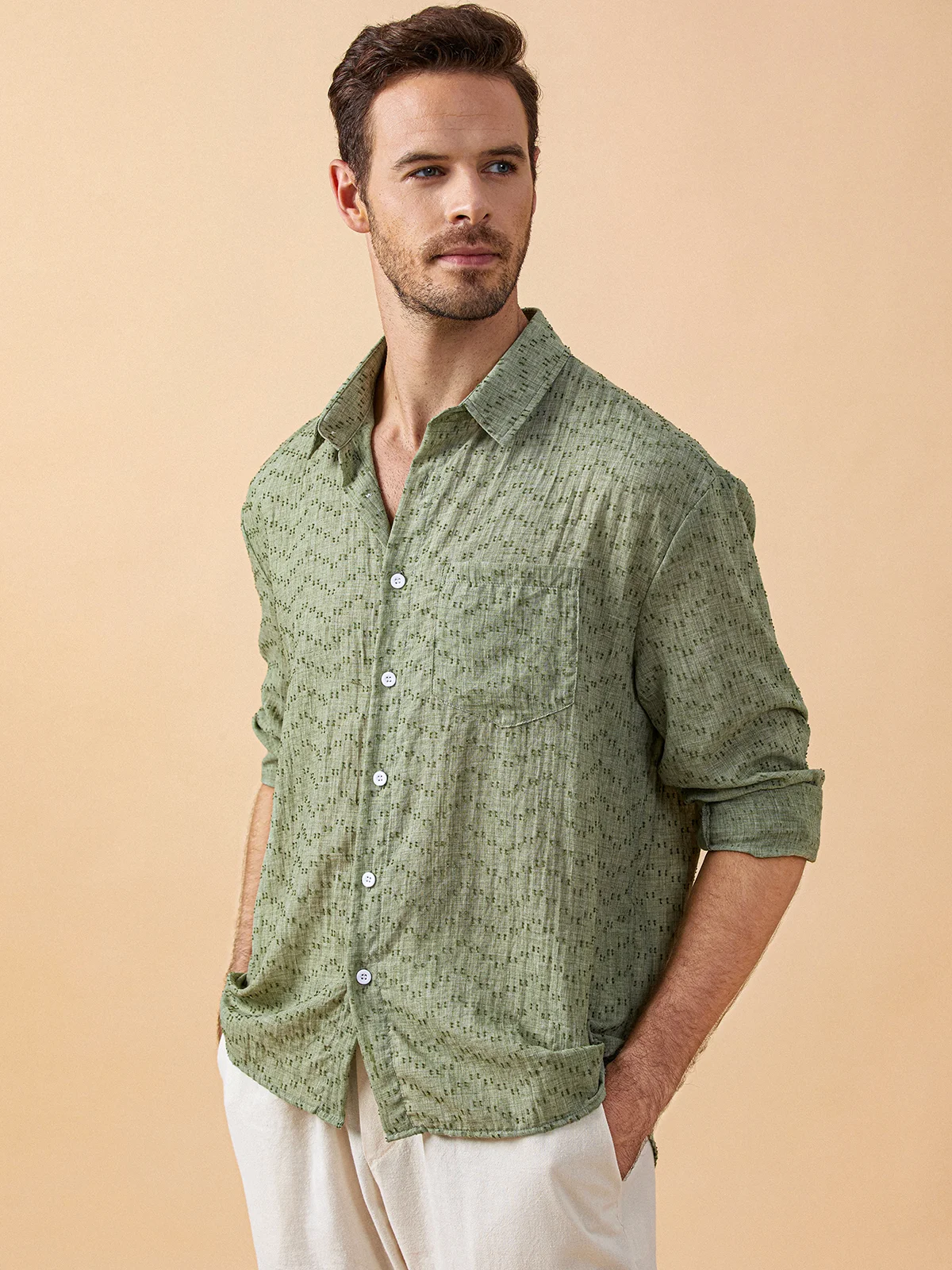 Cotton Chest Pocket Long Sleeve Casual Shirt