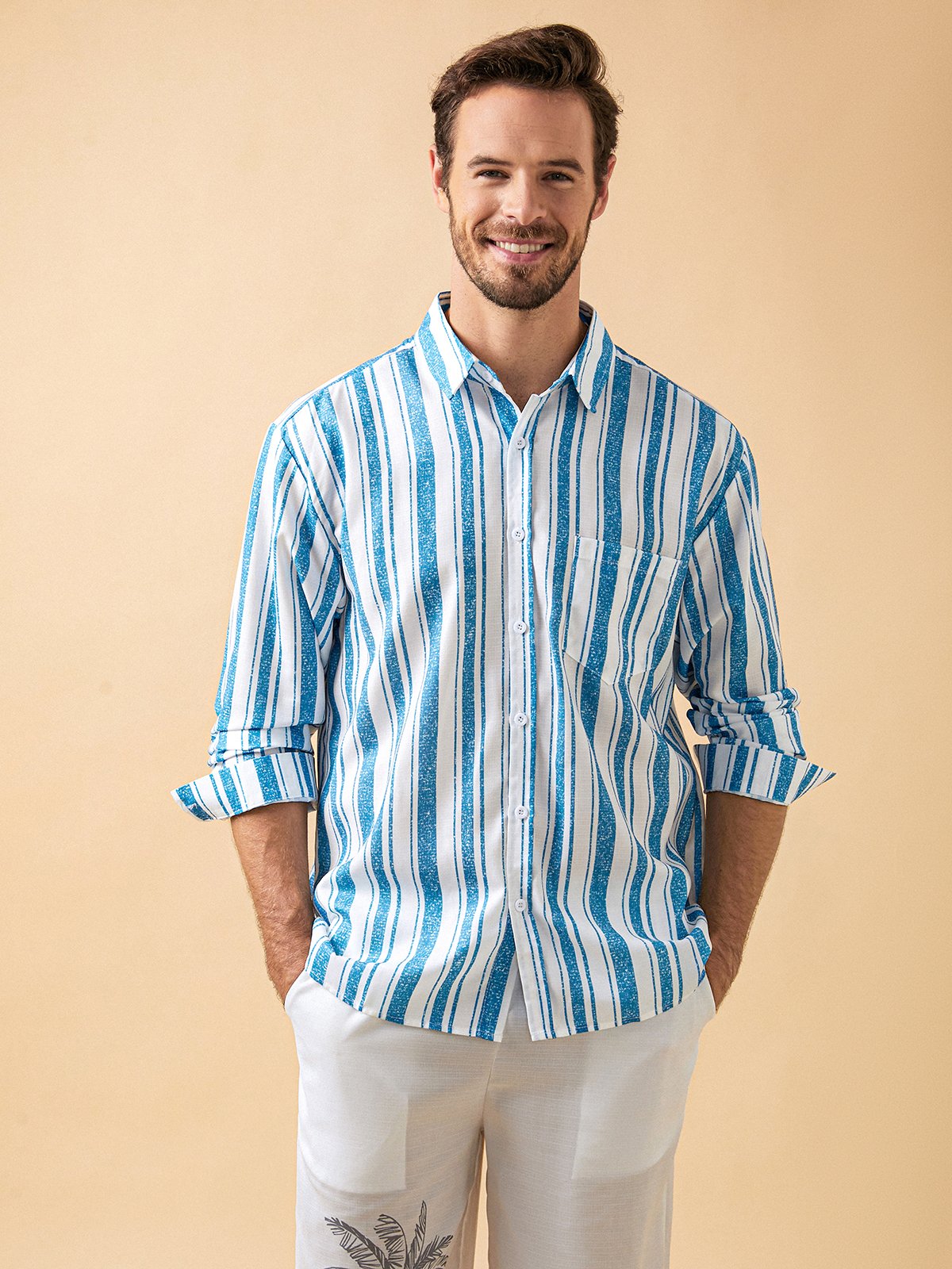 Striped Chest Pocket Long Sleeve Casual Shirt