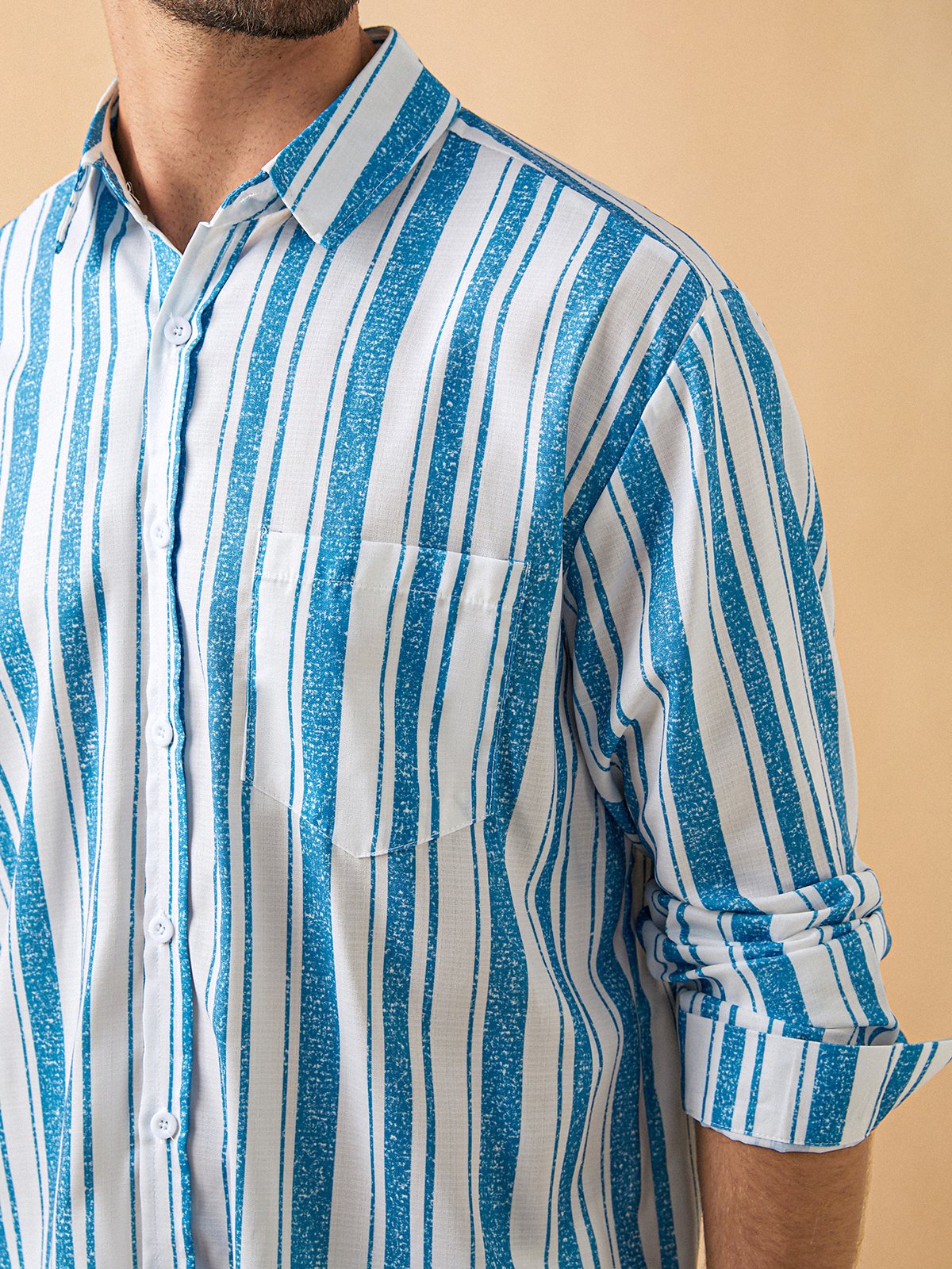 Striped Chest Pocket Long Sleeve Casual Shirt