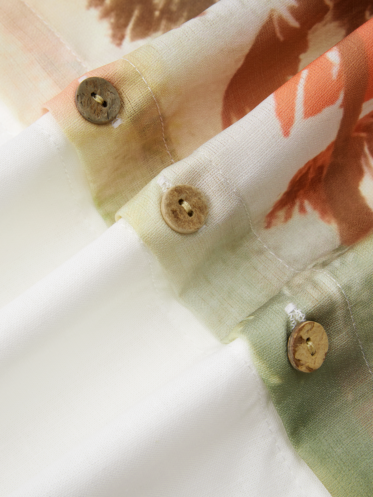 Cotton Plain Coconut Tree Chest Pocket Long Sleeves Casual Shirt