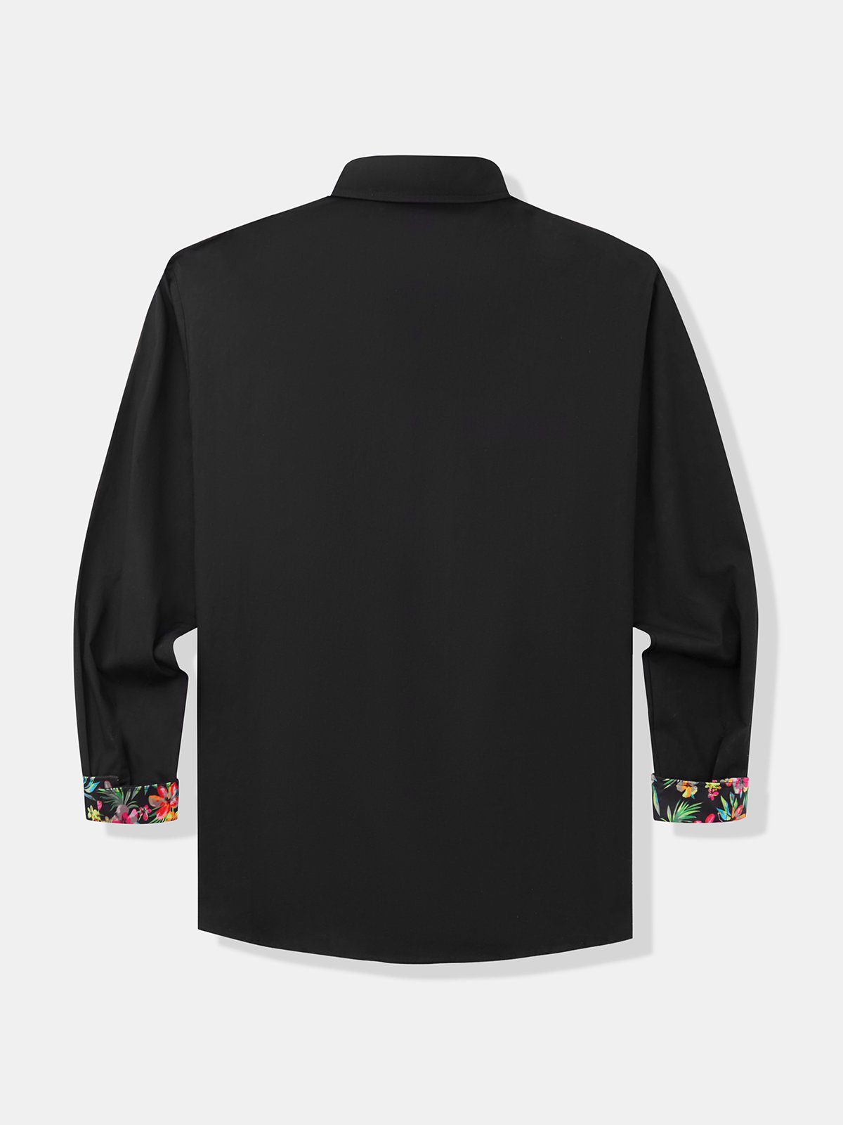 Cotton Plain Paneled Floral Long Sleeve Casual Shirt