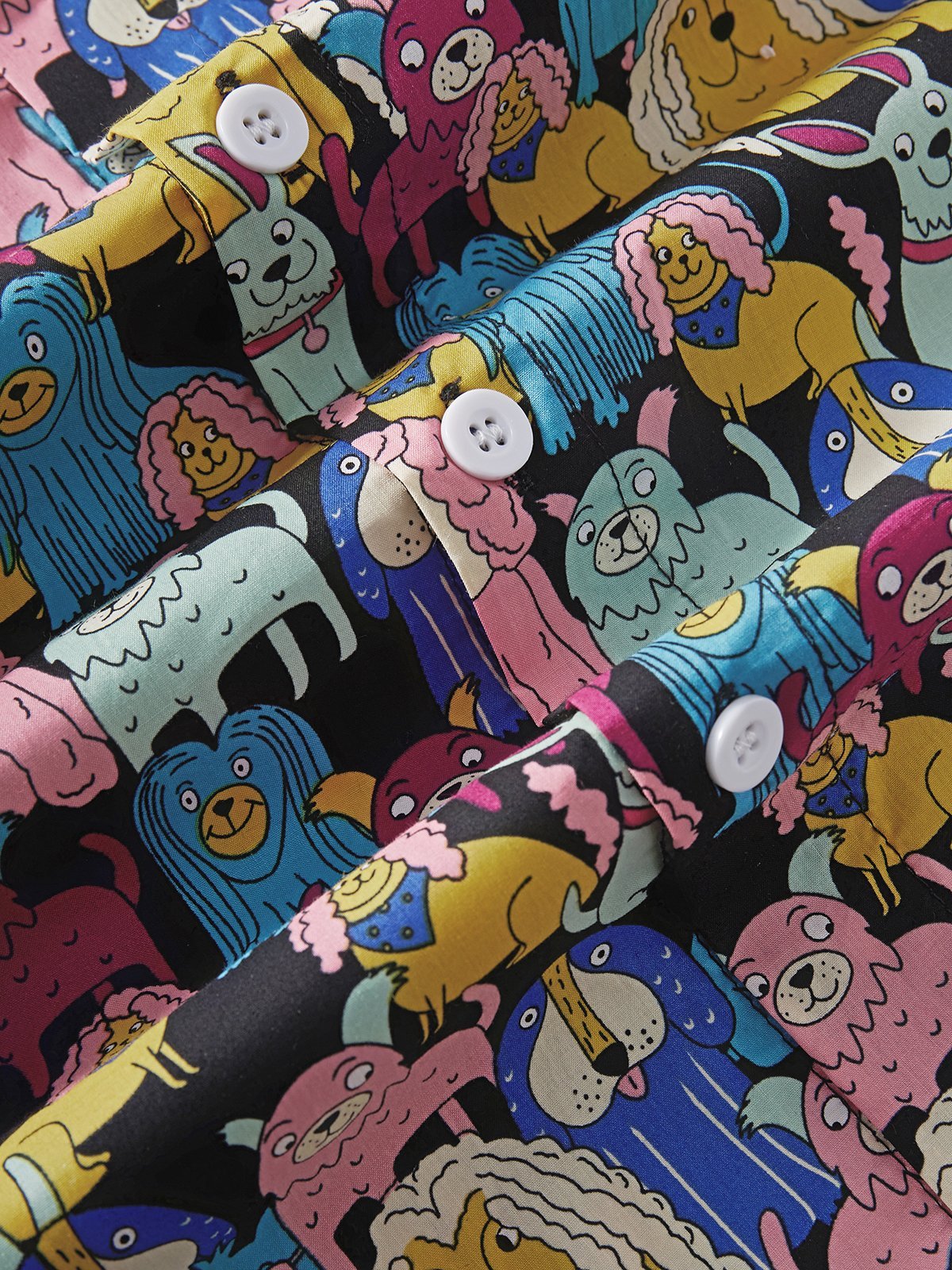 Dog Chest Pocket Short Sleeves Casual Shirt