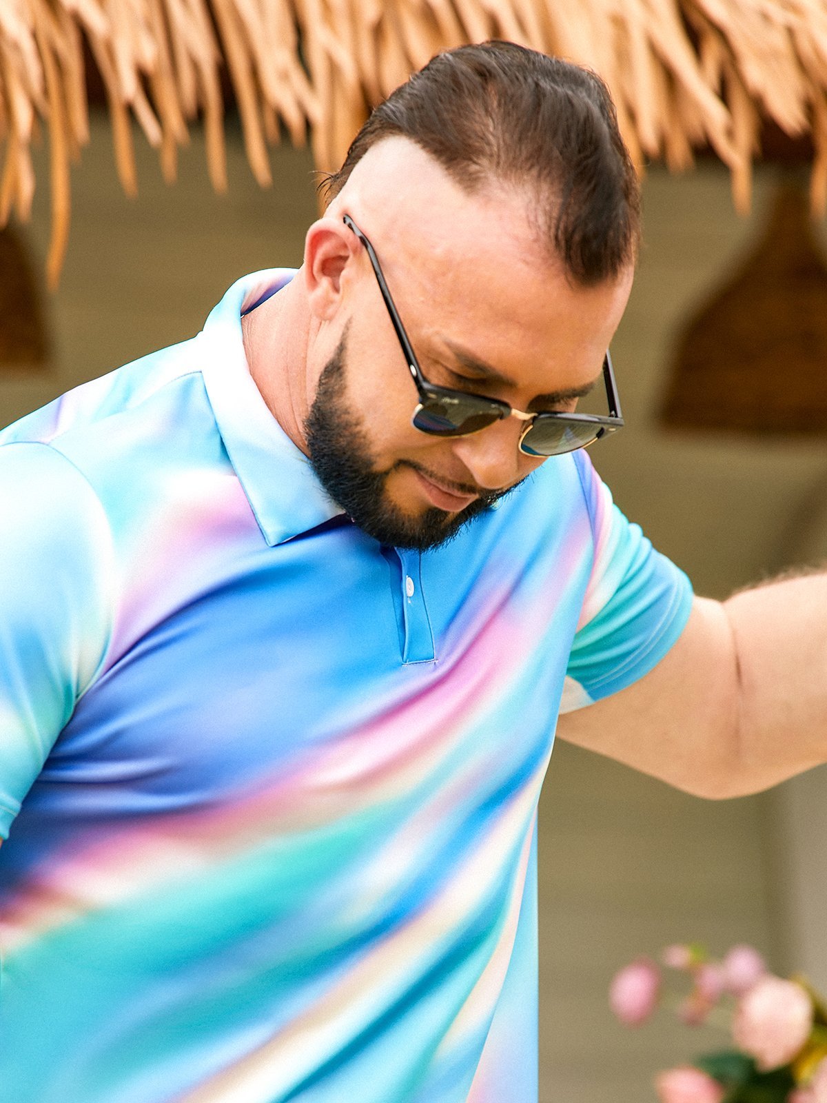 Ombre Button Short Sleeve Polo Shirt
