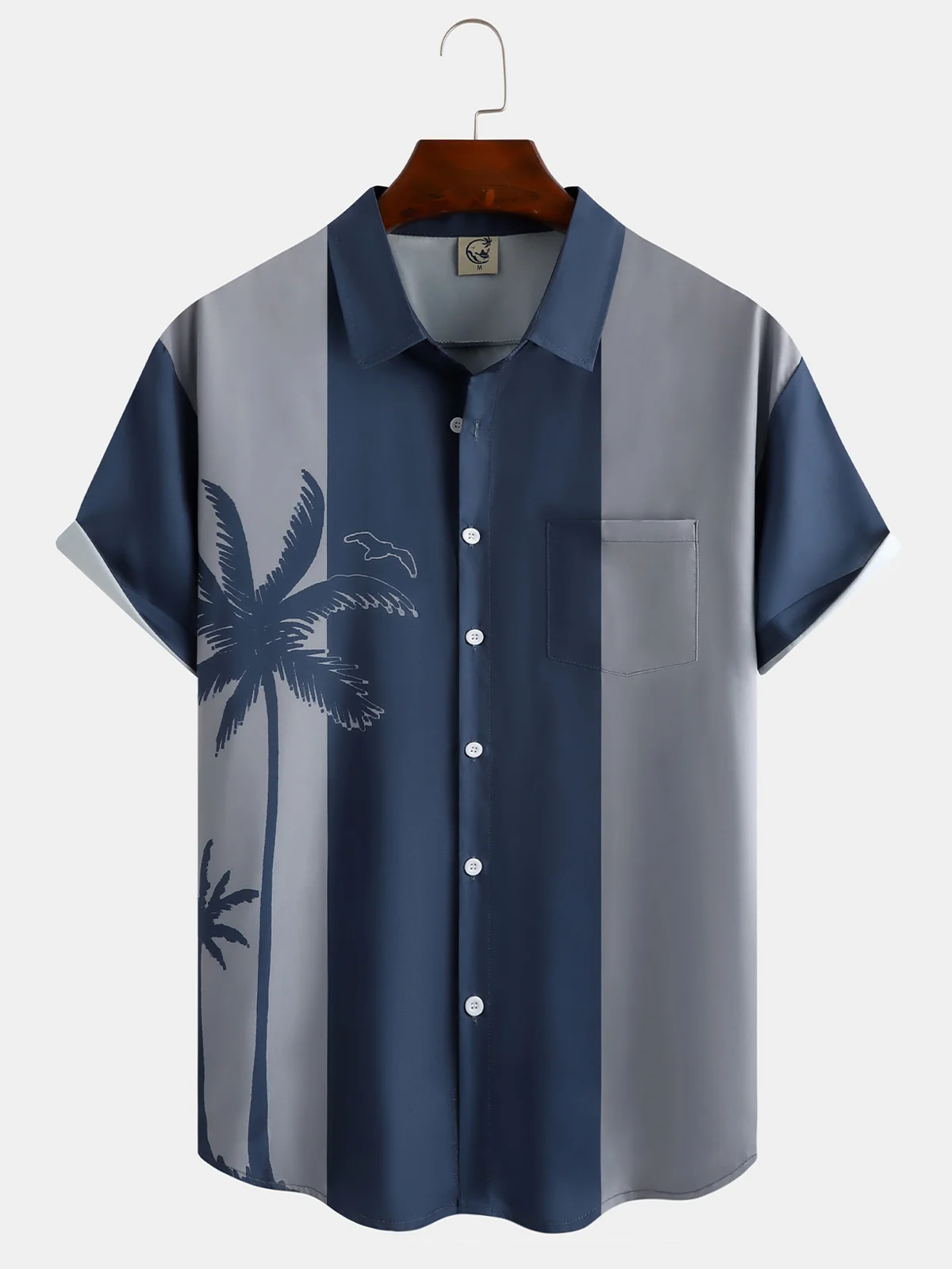 Men's Blue Striped Coconut Print Anti-Wrinkle Moisture Wicking Fabric Lapel Short Sleeve Hawaiian Shirt
