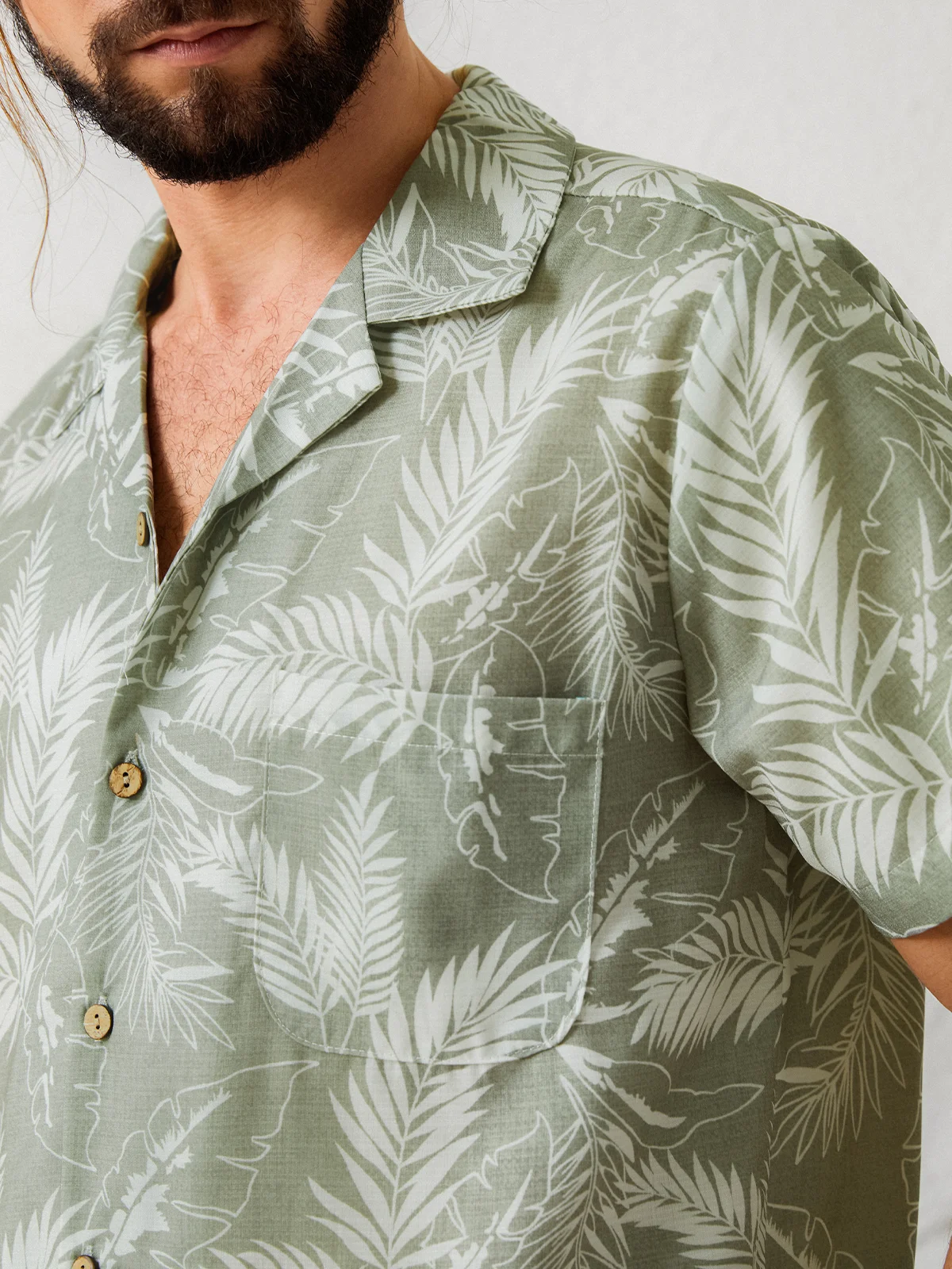 Mens Hawaiian Aloha  Leaf Loose Short Sleeve Shirt