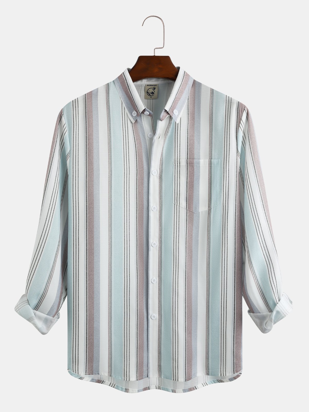 Men's Cotton Linen Striped Pocket Long Sleeve Shirt