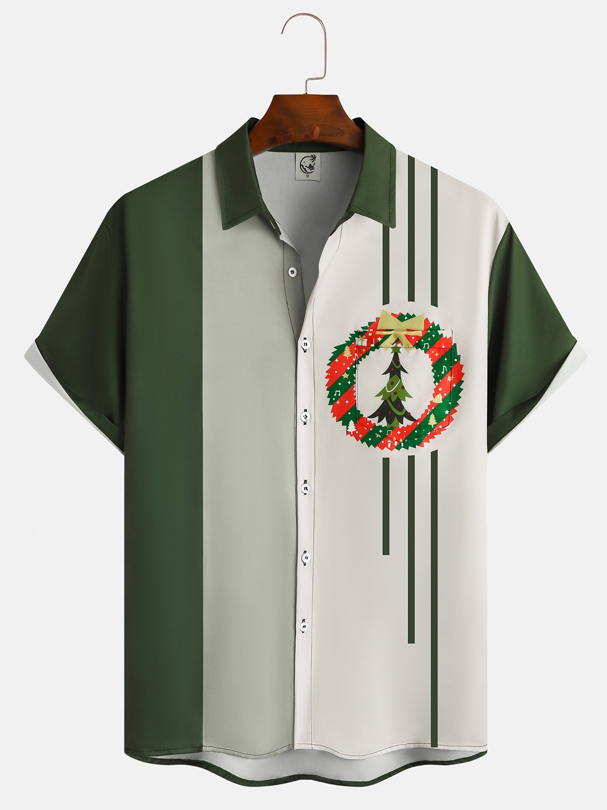 Men's Vintage Christmas Tree Print Fashion Hawaiian Short Sleeve Shirt