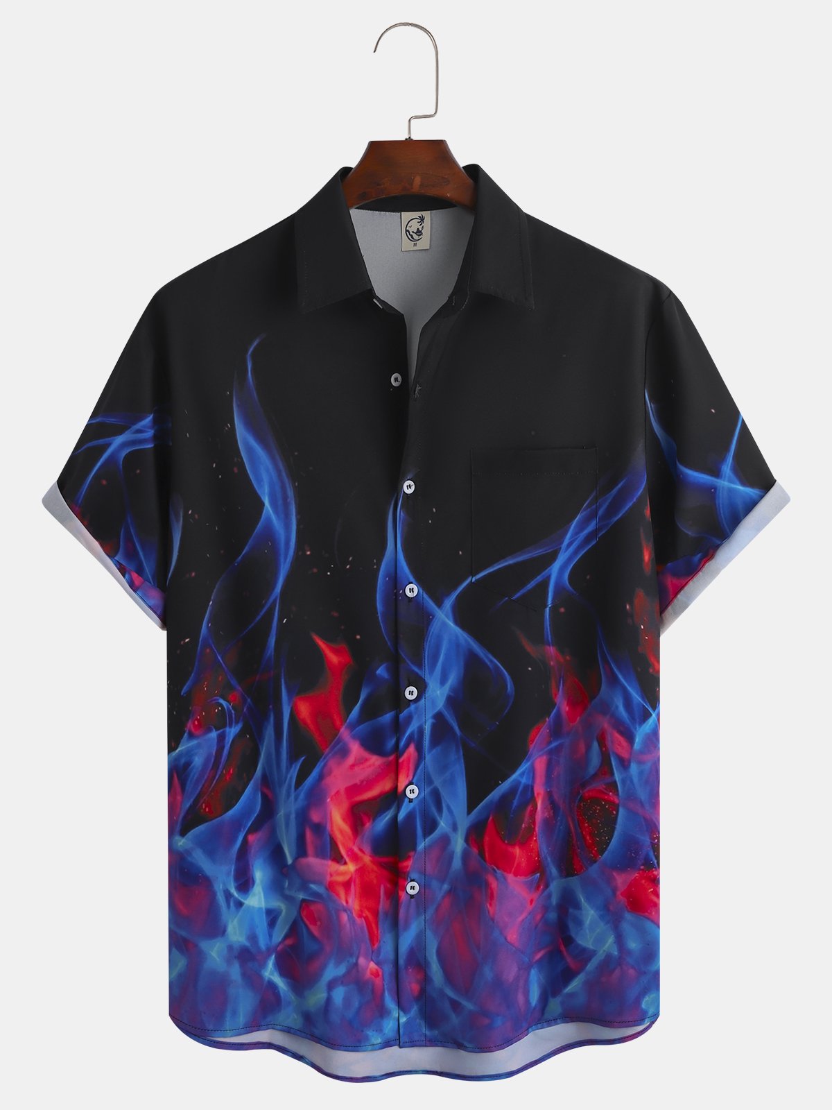 Men's Flame Print Fashion Hawaiian Lapel Short Sleeve Shirt | hawalili