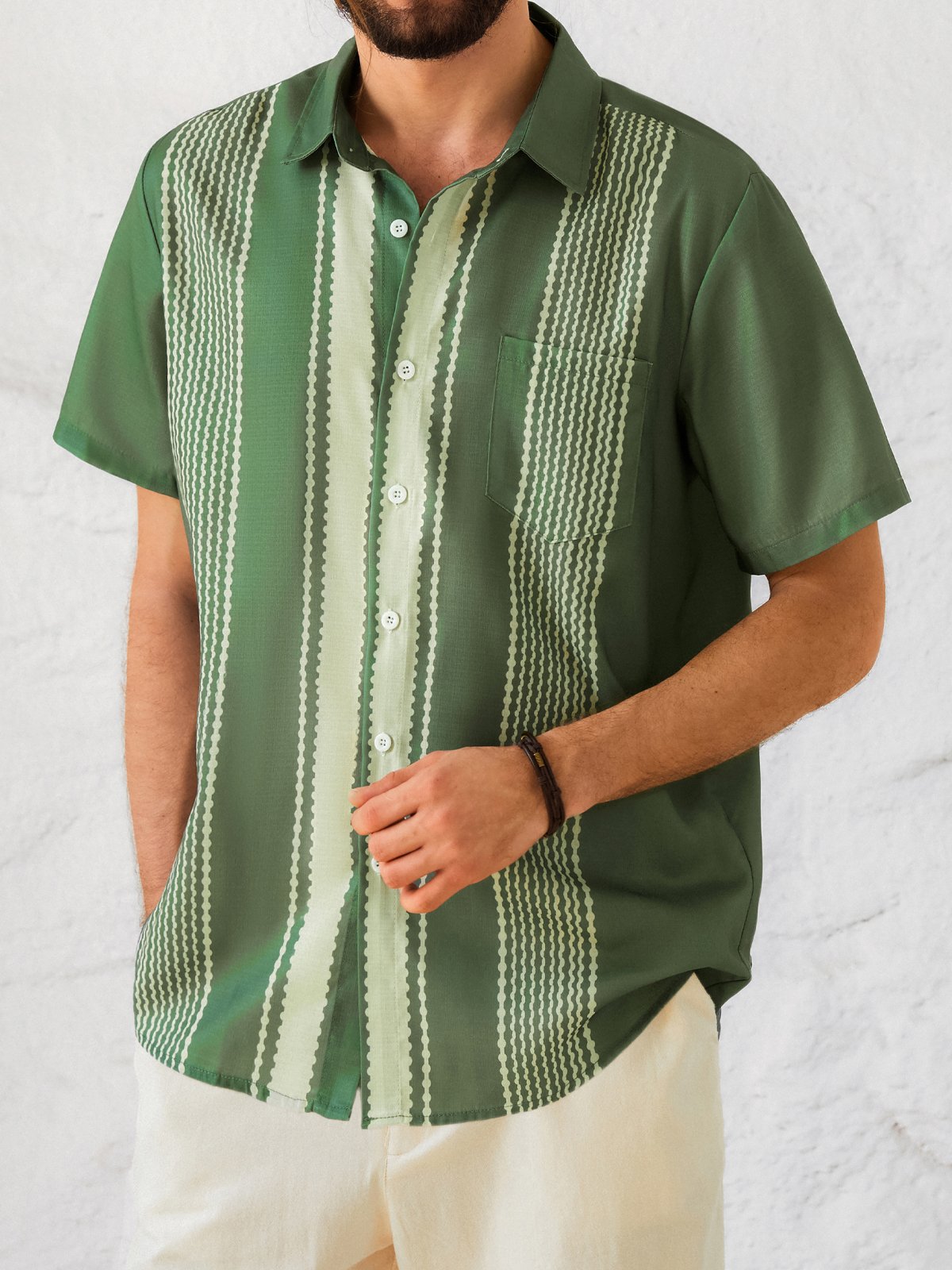 Cotton Linen Striped Casual Short Sleeve Shirt