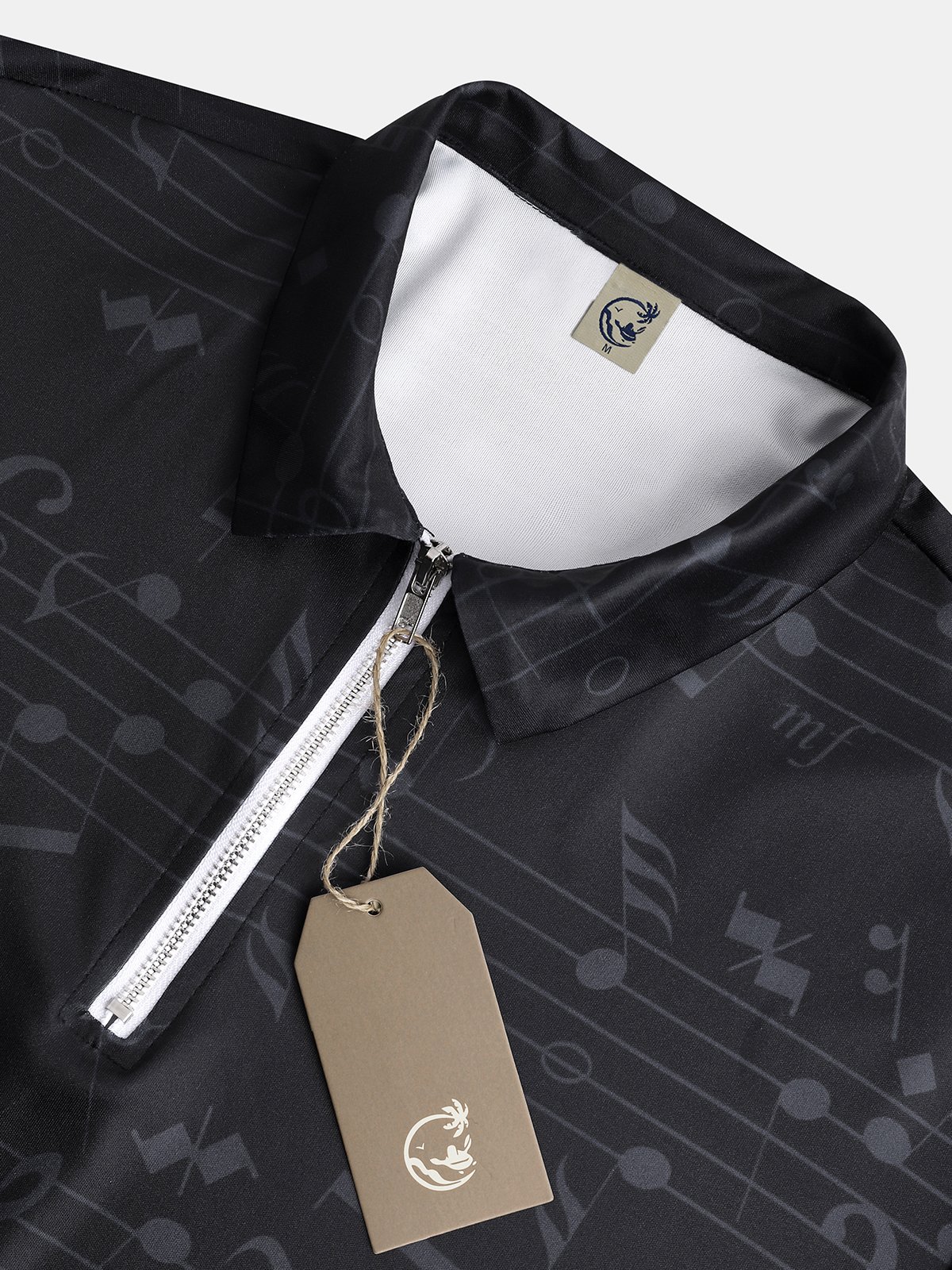 Casual Style Music Series Geometric Striped Note Lepu Element Pattern Lapel Short-Sleeved Polo Print Top