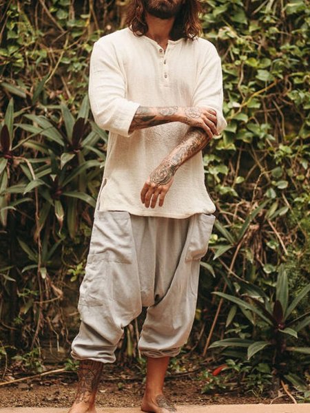 Men's Vintage Cotton Linen Sleeve Shirt