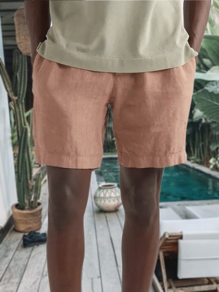 Men's Cotton Linen Elastic Waist Casual Shorts