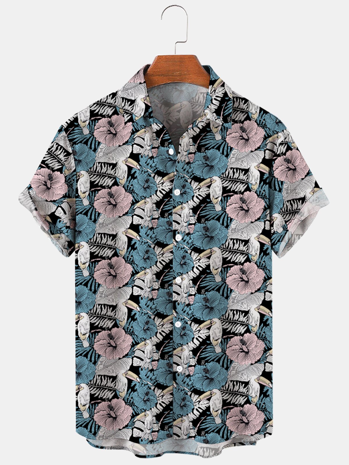 Casual Floral Lapel Cotton Blends Short Sleeve Shirt