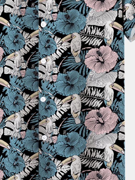 Casual Floral Lapel Cotton Blends Short Sleeve Shirt