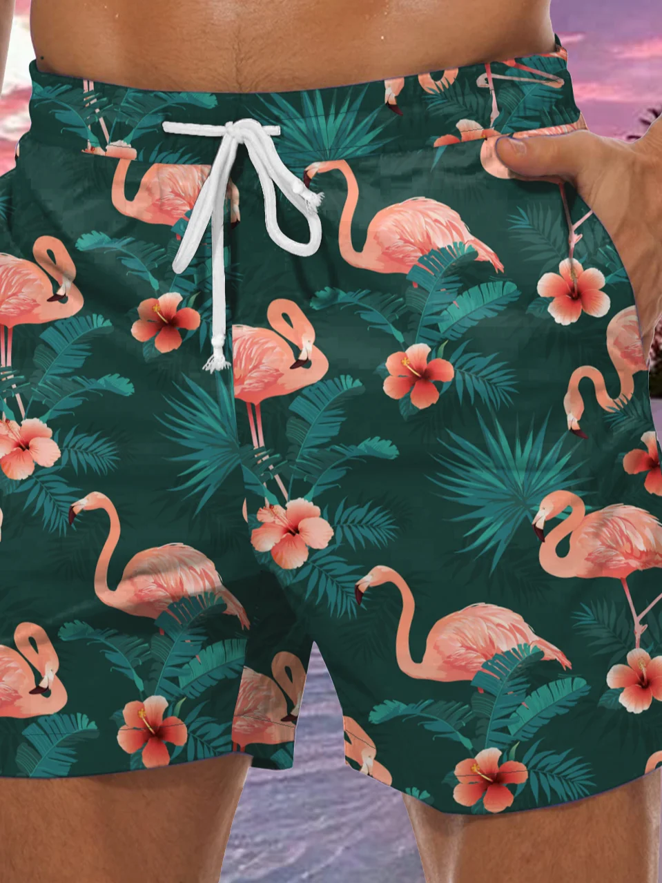 Flamingo Graphic Men's Casual Beach Shorts