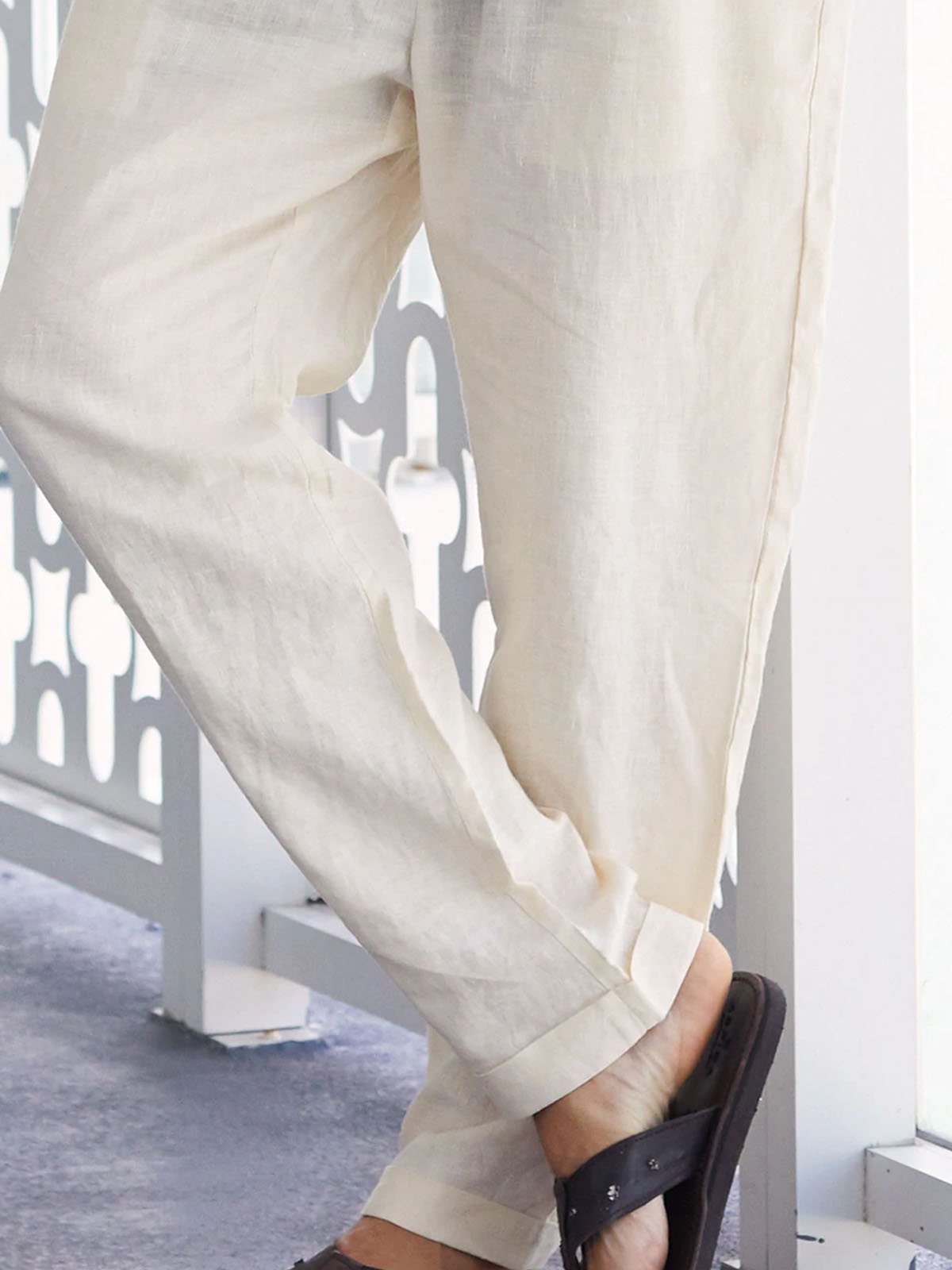 Cotton and Linen Plain Hawaiian Casual Trousers