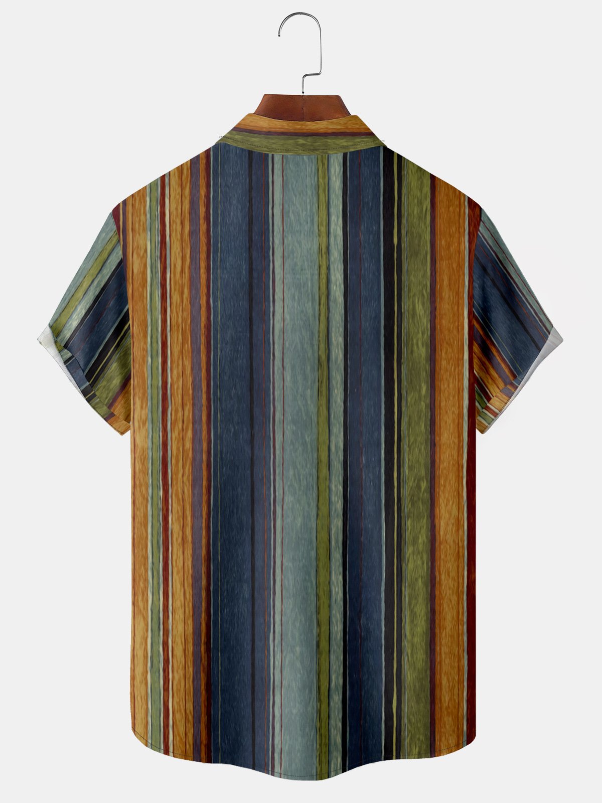 Casual Art Collection Geometric Stripe Pattern Lapel Short Sleeve Chest Pocket Shirt Print Top