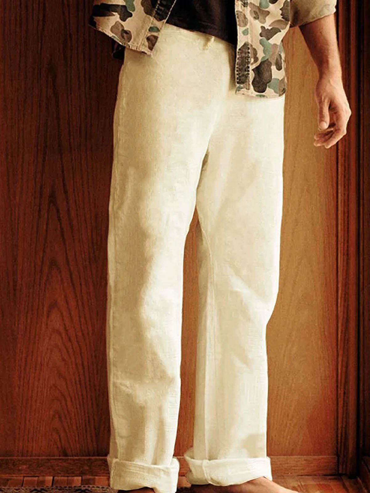 Cotton and Linen Plain Hawaiian Casual Trousers