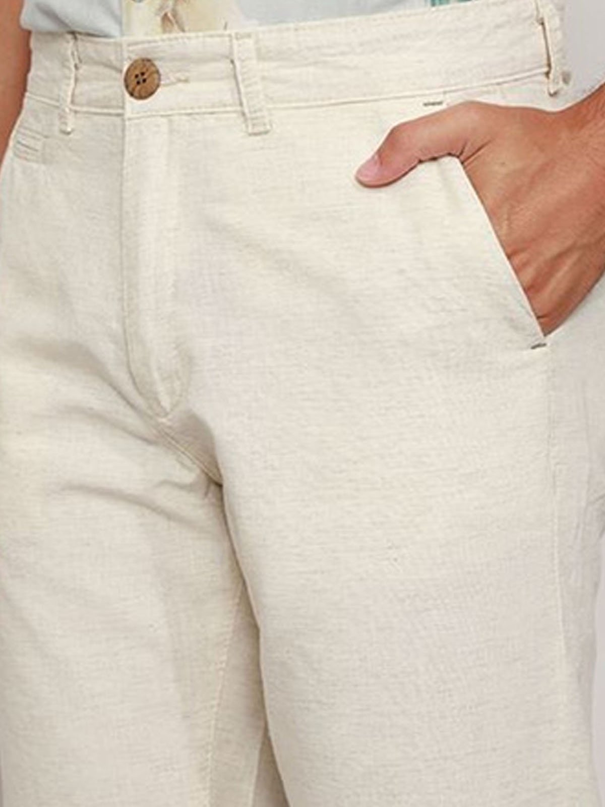 Cotton And Linen Plain Casual Shorts
