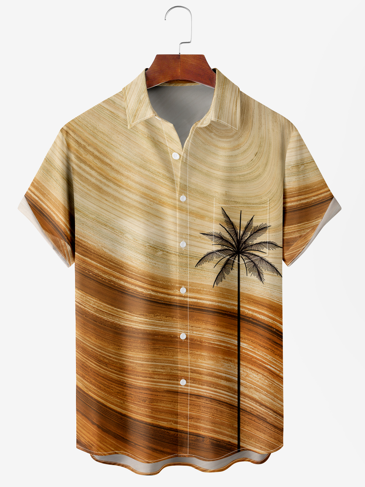 Men's Coconut Tree Print Moisture Wicking Fabric Fashion Lapel Short Sleeve Hawaiian Shirt