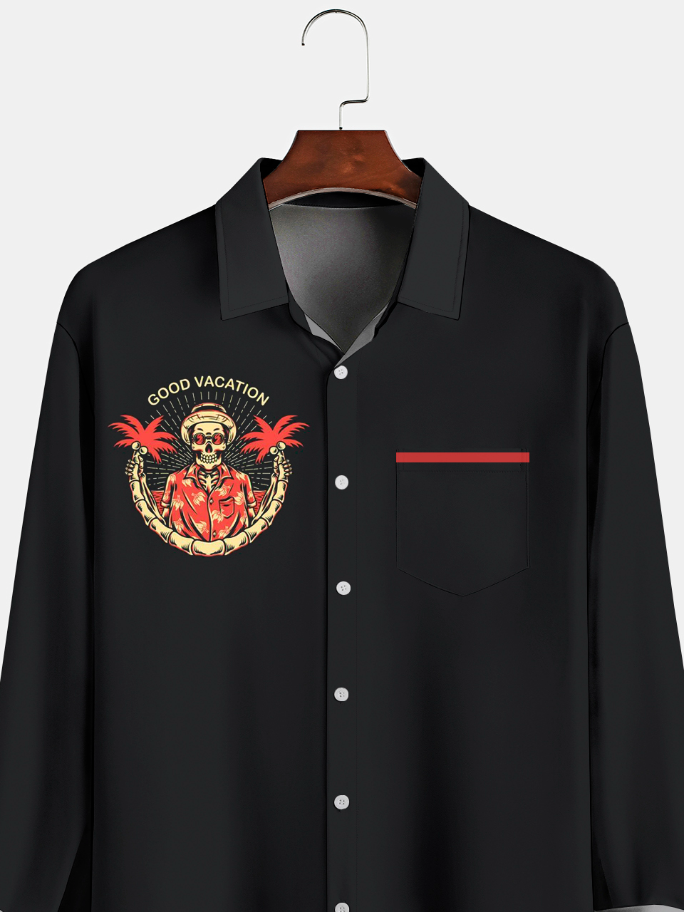 Mens Hawaiian Skull Coconut Tree Print Front Buttons Soft Breathable Chest Pocket Casual Bowling Shirts