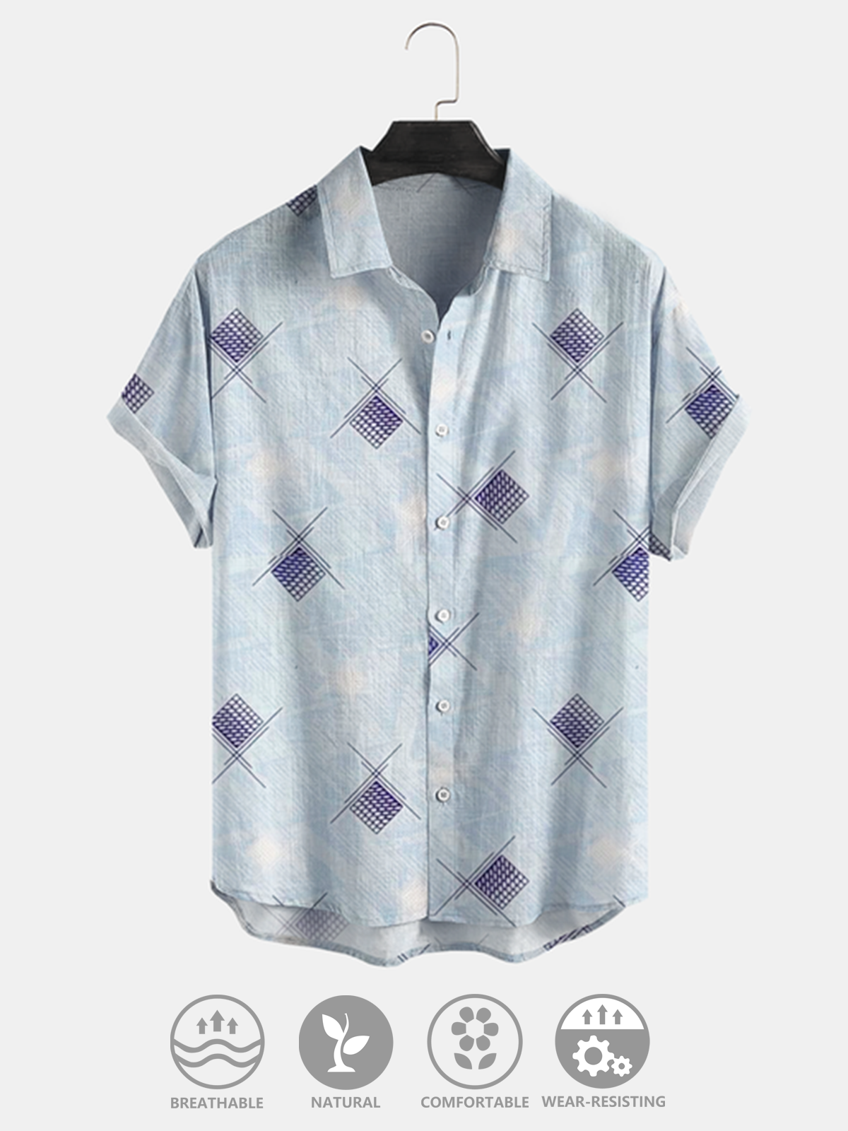 Cotton and linen style geometric stripe printed color piece comfortable linen shirts with short sleeves