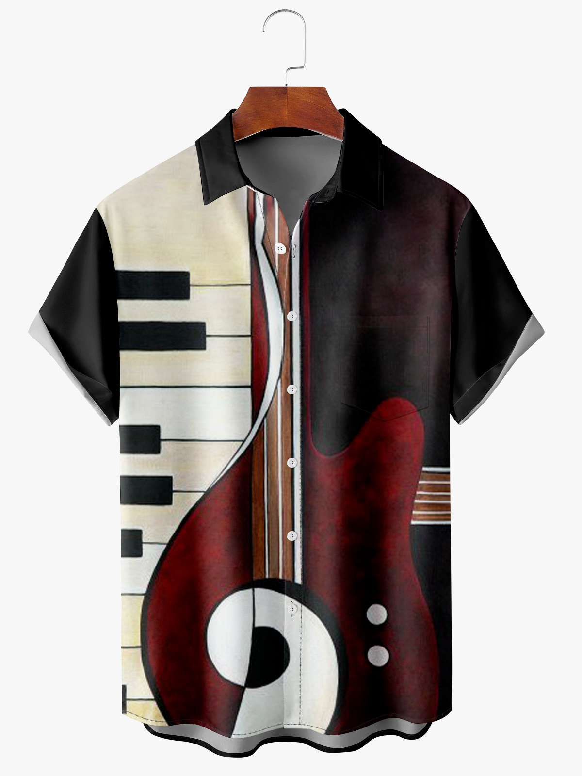 Men's Music Print Anti-Wrinkle Moisture Wicking Fabric Fashion Hawaiian Lapel Short Sleeve Shirts