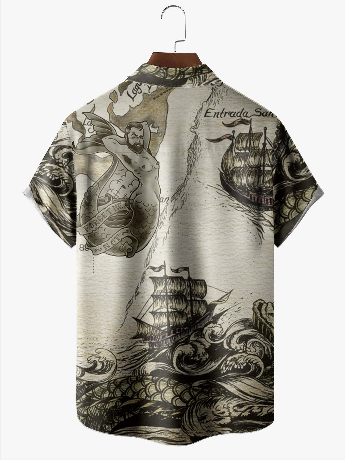Men's Mermaid Print Anti-Wrinkle Moisture Wicking Fabric Fashion Hawaiian Lapel Short Sleeve Shirts