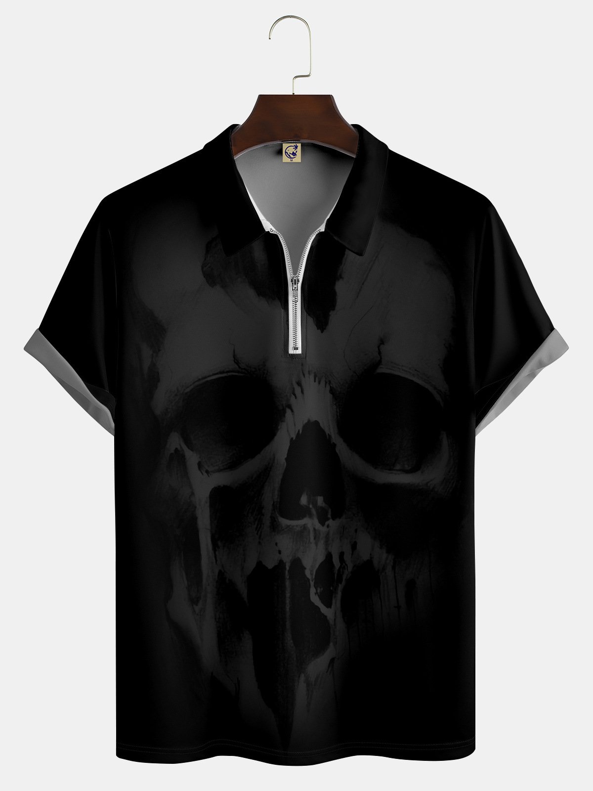 Casual Festive Collection Halloween Gradient Skull Element Pattern Lapel Short Sleeve Print Polo Shirt