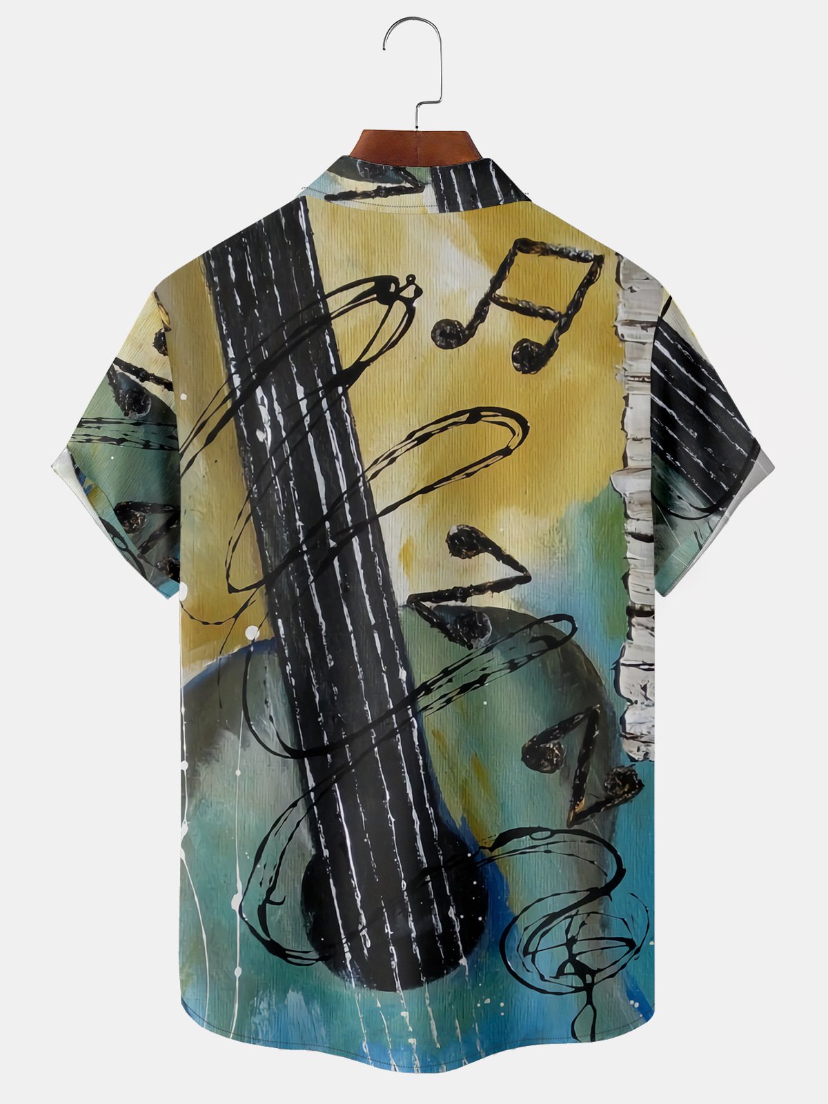 Men's Music Guitar Print Fashion Hawaiian Lapel Short Sleeve Shirt