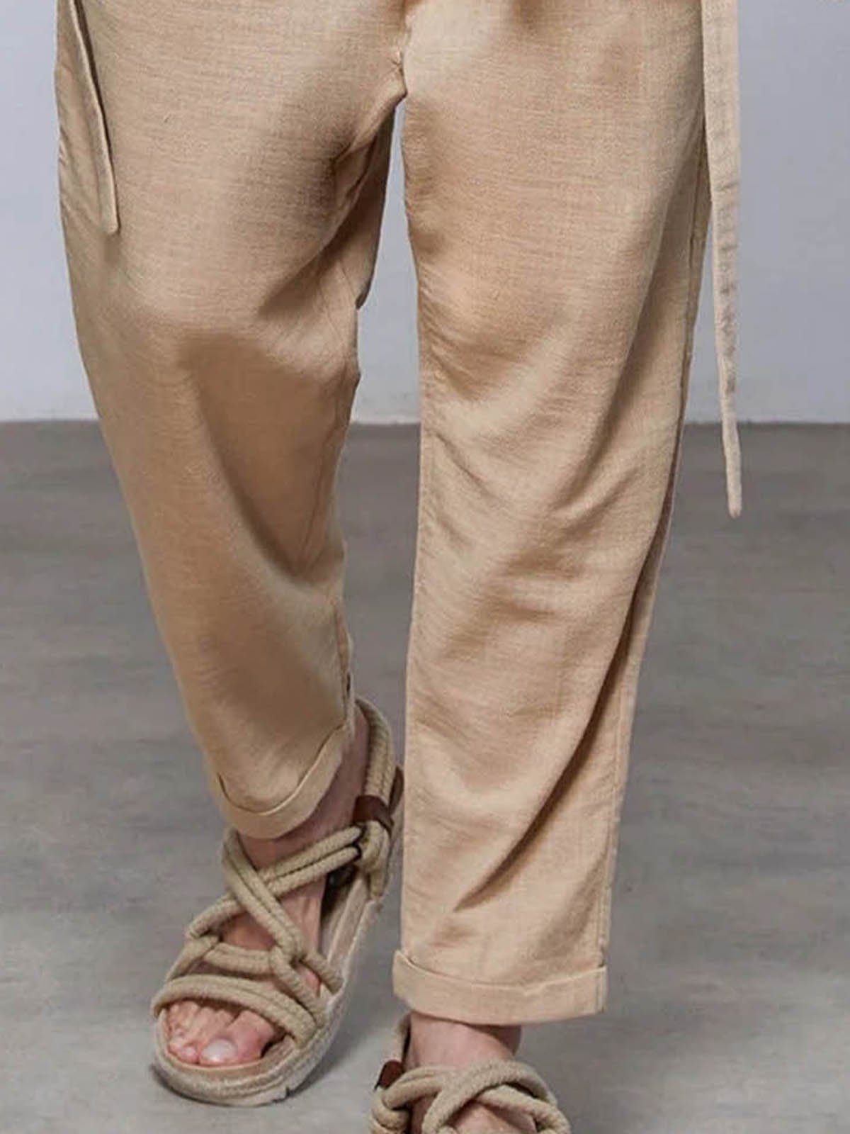 Plain Cotton-Blend Linen Casual Pants