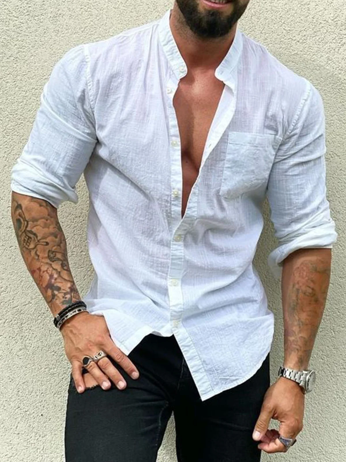 Plain Cotton Chest Pocket Long Sleeve casual Shirt.