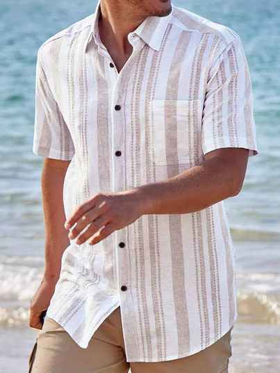 Striped Chest Pocket Short Sleeve Casual Shirt