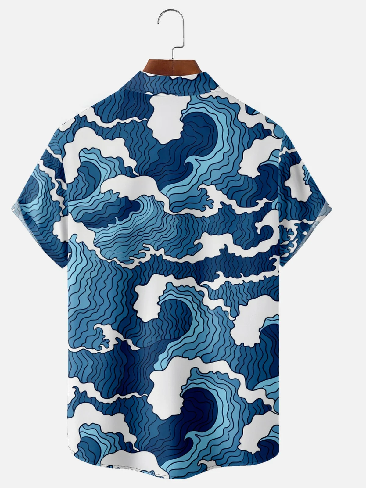 Japanese Ukiyoe Wave Chest Pocket Short Sleeve Hawaiian Shirt