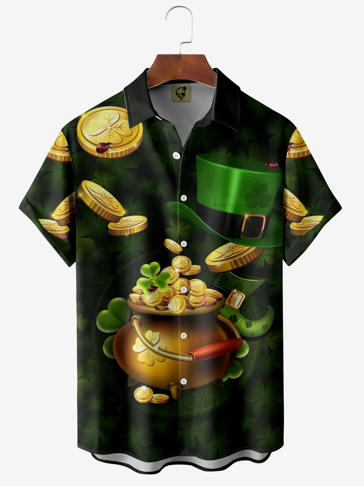 St Patricks Day Shamrock Chest Pocket Short Sleeve Casual Shirt | hawalili