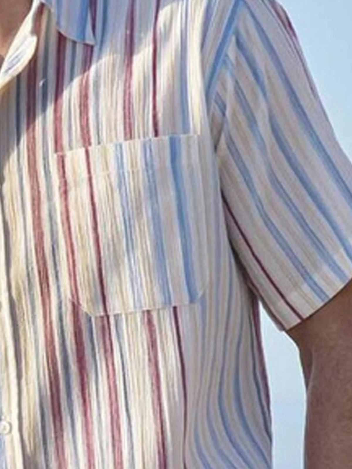 Striped Chest Pocket Short Sleeve Casual Shirt