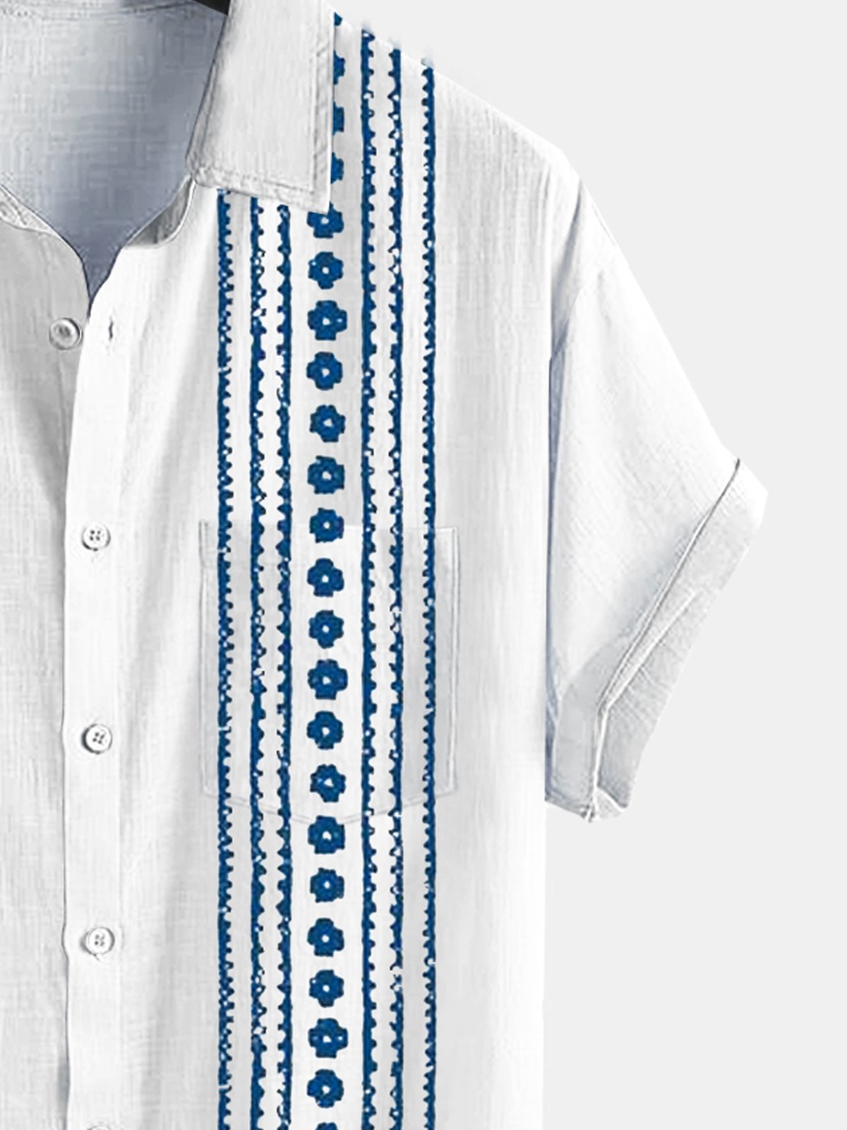 Striped Chest Pocket Short Sleeve Bowling Shirt